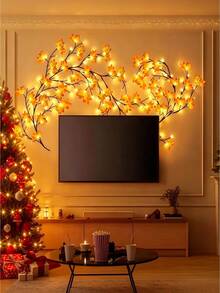 1pc 96 LED Maple Vine Fairy Lights, USB Powered, 8 Lighting Modes, Flexible Maple Leaf String Lights, Autumn Indoor Decoration, Suitable For Living Room And Bedroom, Halloween Party Atmosphere Light - M11 Maple Leaf Rattan - View 4