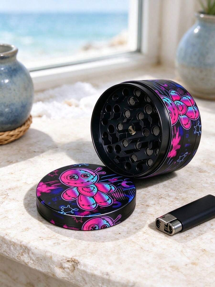 1個 恐怖娃娃造型 50MM 便攜式 4層巫毒娃娃研磨器 鋅合金材質 設計款 抽菸配件