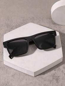 1 PC Men's Simple Square Fashion Glasses Solid Color Frame PC Material Gray Lens Modern Casual Style For Daily Commute Outdoor With Glasses Box - Multicolor - View 3