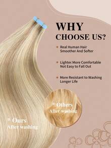 Yilite 18 Inch 10Pcs Bleach Blonde Ash Blonde Highlighted Bleach Blonde P18/613 Tape In Hair Extensions Human Hair Straight Soft Human Hair Tape In Extensions Skin Weft Tape Ins Extensions For Women - S18/613 - View 5