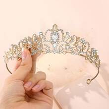 Elegant Gold Princess Crown – Sparkling Rhinestone And Glass Stone Bridal Tiara, Suitable For Weddings, Proms, Birthday Parties | Women's Alloy Party Headpiece, Crystal Design – Cosplay And Photography Accessory, Wedding Party Decoration - Gold - View 5