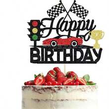 Bộ trang trí bánh sinh nhật chủ đề đua xe 8 món – gồm cờ caro, topper "Happy Birthday" và trang trí lốp xe đua; phù hợp cho tiệc sinh nhật chủ đề đua xe và bánh 8 hoặc 10 inch - Nhiều màu - Xem 3