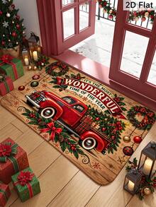1pc Christmas Floor Mat Cute Red Kart Gift, Felt Material, Machine Washable, Printed Carpet Perfect For Entryway, Bathroom, Living Room, Laundry Room, Home Decor, Autumn/Winter Decoration, Ideal For Christmas Home And Kitchen Decor - Multicolor - View 8