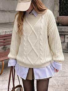 Autumn/Winter Casual Versatile Solid Color Drop Shoulder Loose Sweater - Apricot - View 2