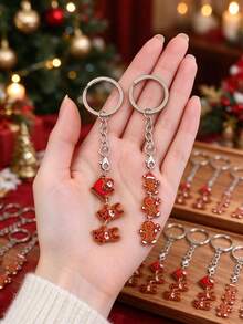 1/2pcs/Set Christmas Gingerbread Man Keychain, Santa Claus And Reindeer Multiple Styles Pendant Key Ring, Metal Chain Keychain, Suitable For House Keys, Car Keys, Backpack Decoration And Holiday Decoration - Multicolor - View 1