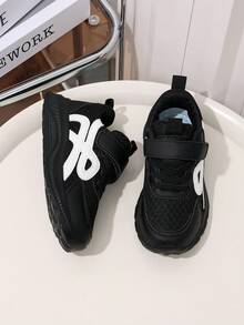 Toddler Fashion Contrast Color Mesh Kids Shoes, Breathable Hook & Loop, Lightweight, Durable, Unisex Baby Sports Running Shoes - Black - View 5