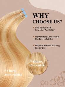 Yilite 18 Inch 10Pcs Strawberry Blonde #27 Highlighted Bleach Blonde P27/613 Tape In Hair Extensions Human Hair Straight Soft Human Hair Tape In Extensions Skin Weft Tape Ins Extensions For Women - S27/613 - View 5