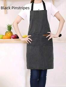 1pc Adjustable Bib Apron With 2 Pockets, Chef Cooking Kitchen Restaurant Apron, Unisex - Multicolor - View 4