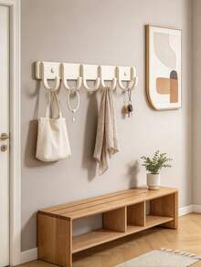 White Curved Multi-Hook Wall Mount Rack, Wall Mounted Clothing Hanging Hooks For Coats Hats Bags Scarves, Space Saving Entryway Organizer, Heavy Duty Indoor Bedroom Hallway Mudroom Storage Accessory For Clothes, Wall Hooks For Entryway - Multicolor - View 7