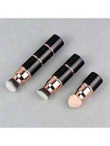 3-In-1 Premium Mini Portable Makeup Brush Set With Dust-Proof Cover, Detachable Foundation, Powder, And Blush Brushes, Customizable Combination, Includes Foundation Sponge Head, Angled Foundation Brush Head, Powder Brush Head, One Set Meets Daily Simple Makeup Needs, Convenient For Travel And Easy Storage, Soft Skin-Friendly Bionic Fiber Bristles, Thickened Aluminum Tube For Secure And Non-Deformable Bristle Attachment - Multicolor - View 8