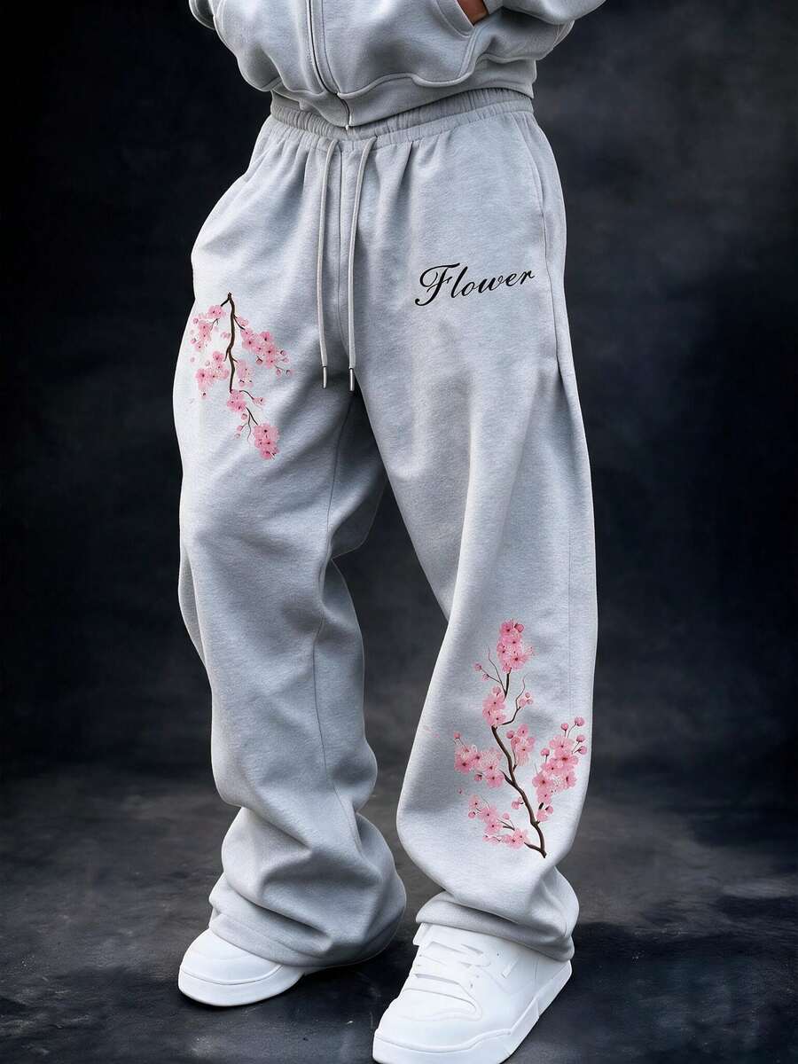 SU ER Men's Casual Drawstring Elastic Waist Loose Drapey Lazy Wide Leg Long Pants, Summer - Light Grey - View 1