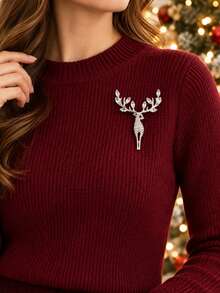 1pc Christmas Reindeer Rhinestone Brooch, Gold/Silver Color Optional, Exquisite Sparkling Rhinestone Deer Horn Design Women's Pin, Suitable For Coats, Suits, Sweaters, Scarves And Bags Decoration, Perfect For Daily Commute, Christmas Party, Winter Outfit And Holiday Gift - Multicolor - View 8