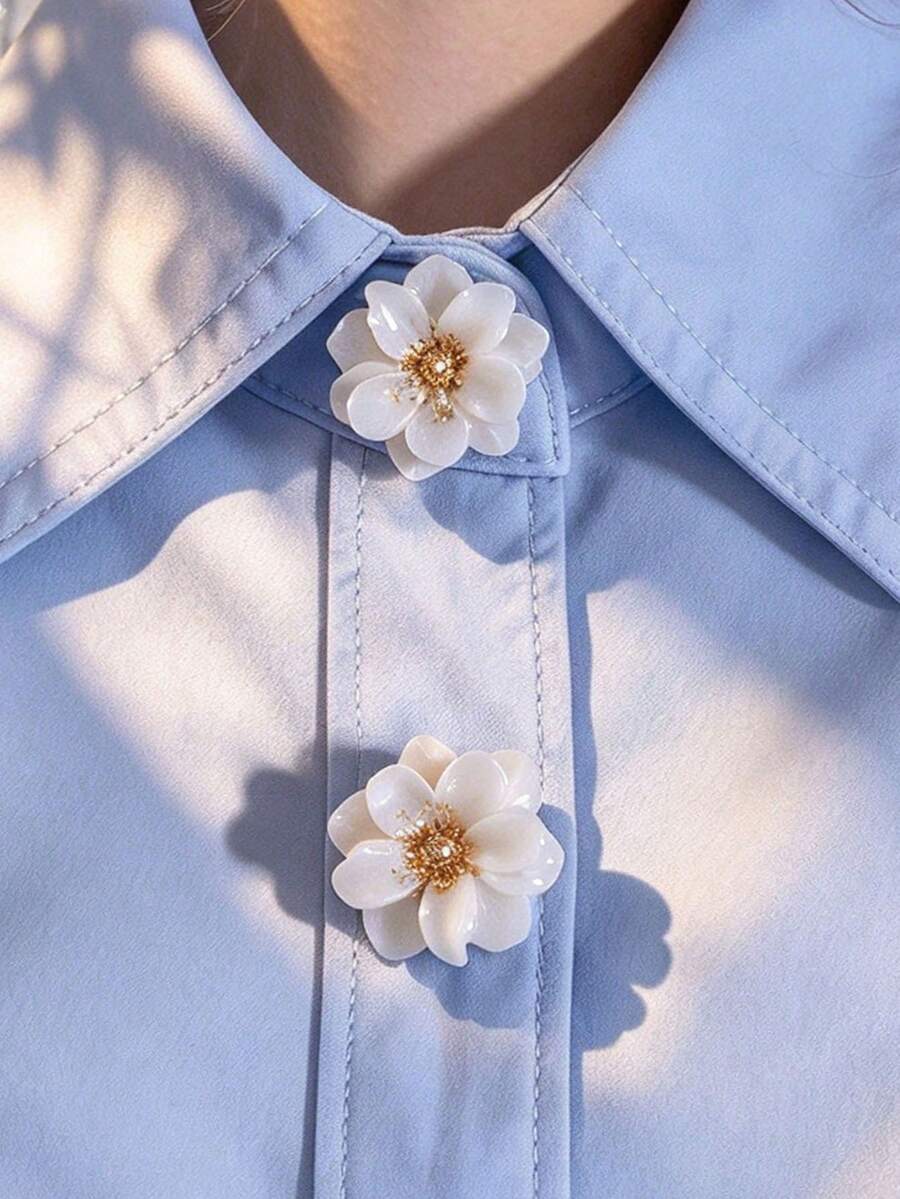 1pc/2pcs Elegant Flower Button Cover, Shirt Button Cover Clip-On Button Cover Fashion Crystal Cufflinks Cover - White - View 1