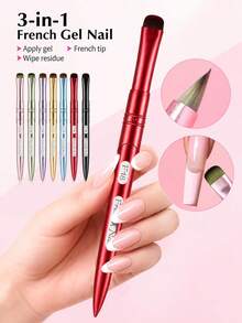 JOCNAIL 3-In-1 Precision French Tip Nail Brush, Professional Metal Handle Gel Polish Painting Pen & Residue Clean Up Brush Manicure Tool - Multicolor - View 7