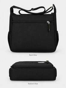Men's Large Capacity Multi-Pocket Nylon Crossbody Messenger Bag, Water-Resistant Adjustable Shoulder Bag For Work, Travel, Commuting & Daily Use - Black - View 8