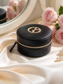 Armani Round Cosmetic Bag Portable Travel Makeup Storage Case Zipper Jewelry Box For Women Gift - Black - View 4