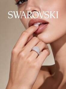 SWAROVSKI Fully Pave Crystal Square Ring, Elegant Sparkling Wide Band Ring, Birthday Gift For Girlfriend - Silver - View 3