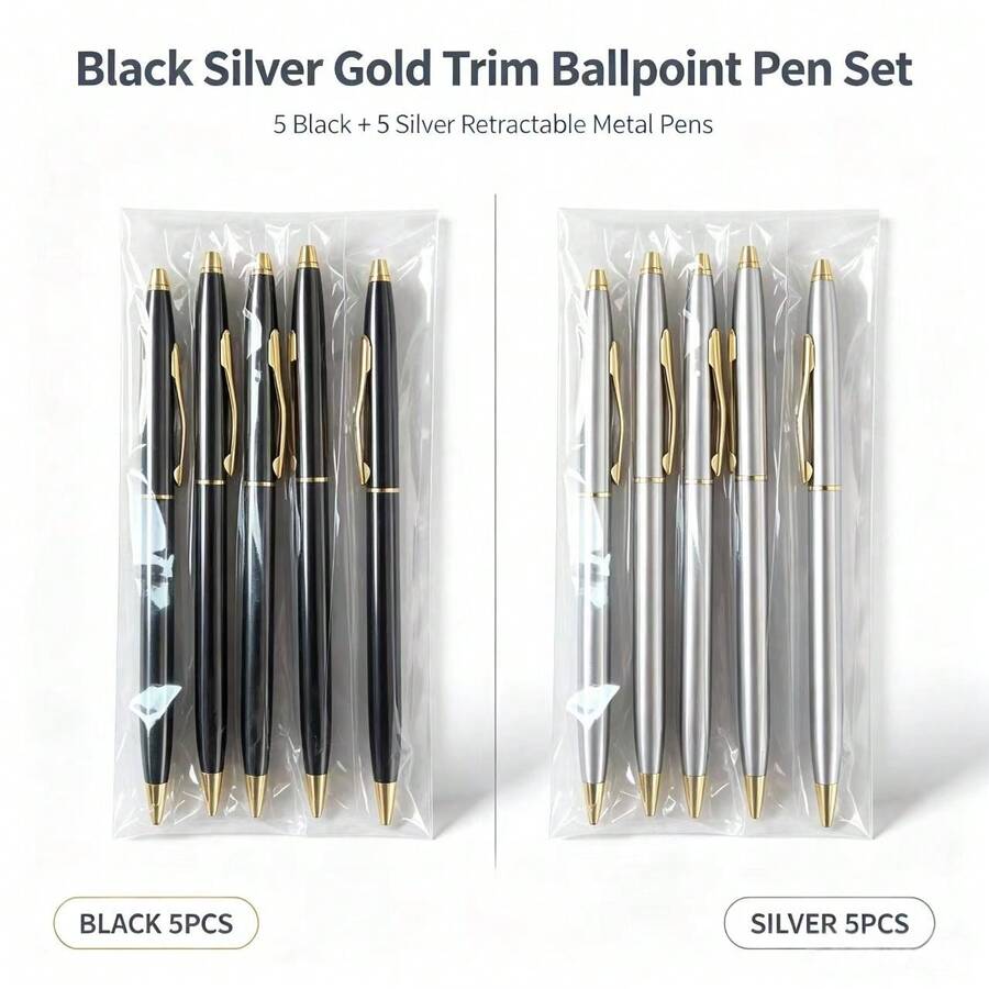 Black Silver Gold Trim Ballpoint Pen Set - Sets - View 1