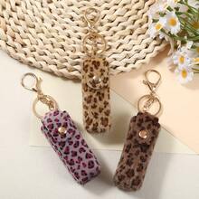 1pc Y2K Leopard Print Storage Bag, Cute Faux Fur Mini Organizer With Keychain, Snap Button Storage Bag, Gift For Her - Multicolor - View 3