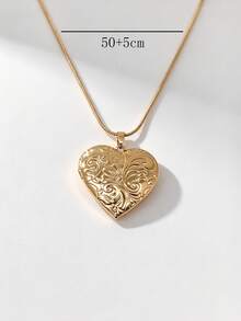 1pc Vintage Embossed Heart Locket Pendant, 18K Gold Stainless Steel Multi-Chain Openable Locket, Premium Versatile Women's Collarbone Necklace - Yellow Gold - View 5