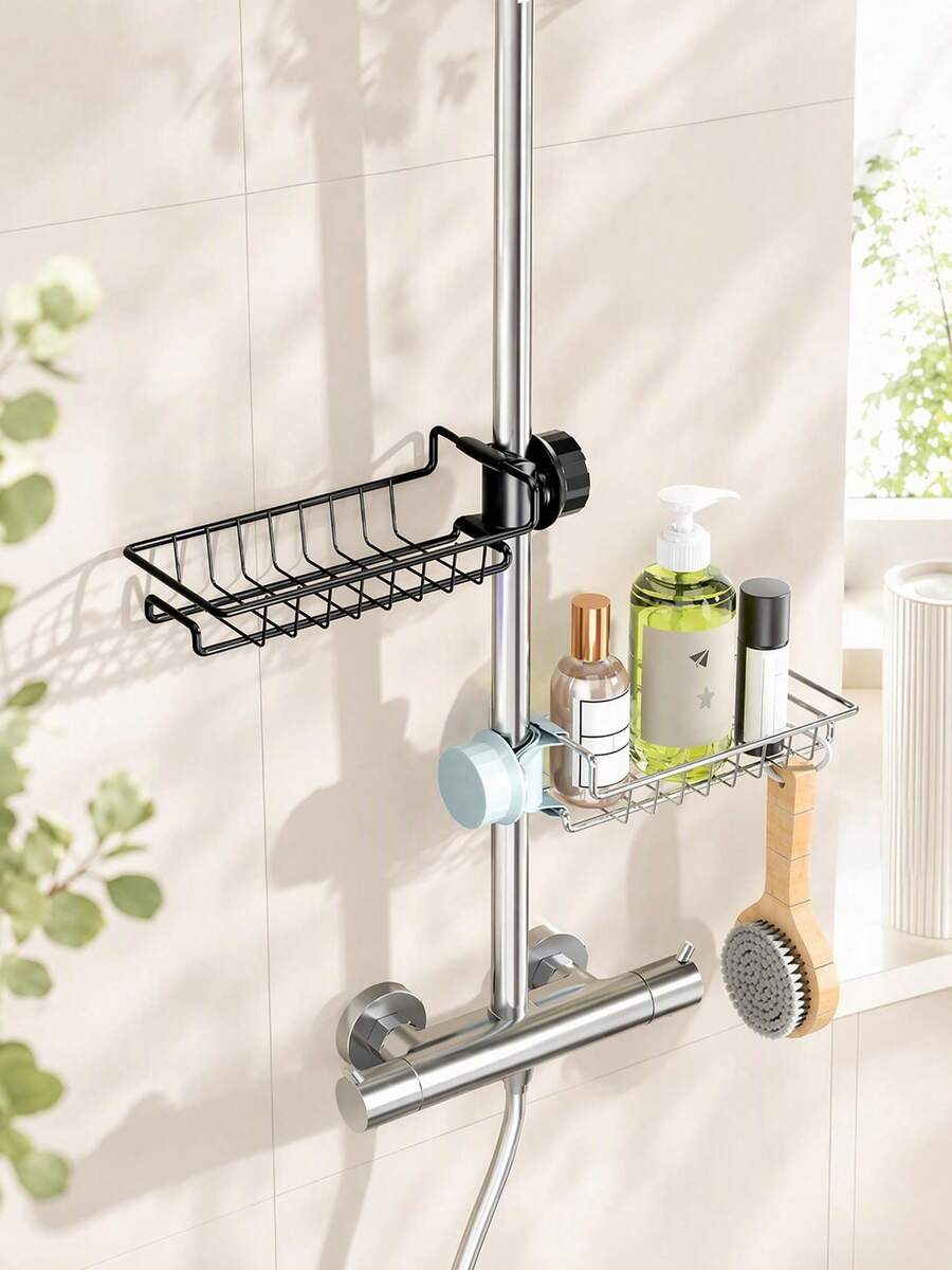 Haus Hana 1pc Stainless Steel Sink Organizer Rack, Spherical Shaped Storage Holder For Sponge, Soap, Brush, Towel, Bathroom Shower Caddy