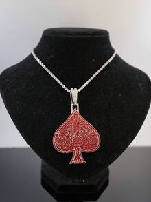 European & American Hip Hop Colorful Full Rhinestone Spade A Pendant Cuban Chain, Personalized Street Style Rhinestone Men's Necklace, Rap Accessory - Silver - View 7