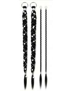 2 Packs 24 Inch Y2K Style Synthetic Long Braided Hair Extensions With Silver Star Decor, Soft Colorful Holiday Cosplay Party Hair Extensions For Women And Girls - Multicolor - View 8