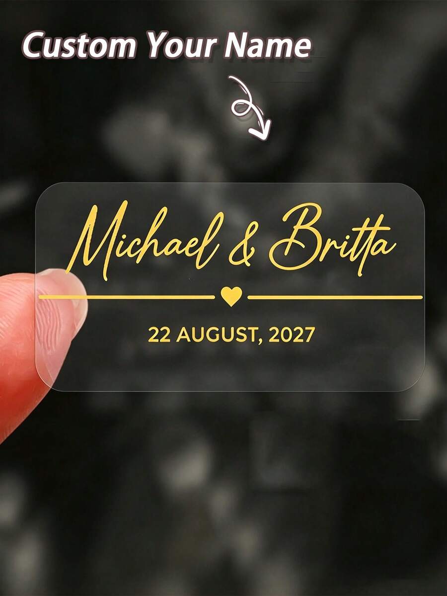 12/8/3/5pcs Personalized Transparent Stickers | Customized Name Vintage Border Transparent Self-Adhesive Labels | Multi-Color Options, Suitable For Gift Packaging And Handmade Commercial - Multicolor - View 1