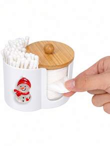 Extra Large New Christmas Snowman Shaped Bamboo Lid Plastic Storage Box (2-In-1), With Dual Round Hole Design Desktop Cosmetic Organizer, Suitable For Storing Makeup Brushes And Beauty Tools, Ideal Cosmetic Organizer, Vanity Accessory And Gift For Women - Multicolor - View 4
