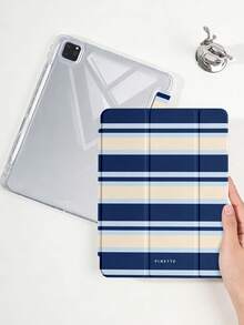 1件藍白條紋平板保護殼，相容 iPad Mini6/Mini7/10.2/10.5/10.9 (Air4-Air8)/Pro 11/10th Gen/A16/Pro 11 2024，彩繪圖案平板保護套，全透明壓克力背殼，三折支架，自動休眠/喚醒，內置筆槽，不含筆，部分機型附相機框 - 彩色 - 查看 4