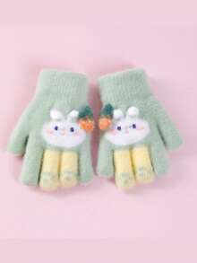 1Pair Kids Gloves, Warm Thermal Lined Cute Rabbit Design Finger Gloves For Boys And Girls, Suitable For Outdoor Play, Fits Ages 1-5 - Rabbit Five-finger - View 6