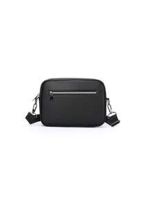 Retro Crocodile Print Men's Crossbody Bag Front Chest Bag Lightweight Shoulder Bag For Outdoor Adventures - Black - View 2