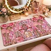1pc Pink Glitter Makeup Rose Perfume Desk Mat, Multi-Purpose Makeup Nail Art Table Pad, Large Non Slip Desktop Protector S/M/L/XL - View 4