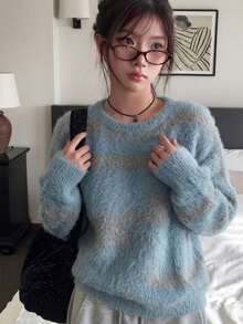 Tie-Dye Sweater For Women, Knitted Pullover For Autumn/Winter Outerwear - Blue - View 4