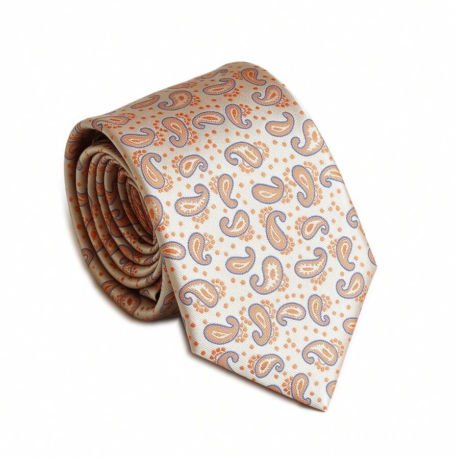1pc 8cm Professional Business Tie Men's Retro Paisley Pattern Hand-Tied Polyester Long Necktie - Multicolor - View 1
