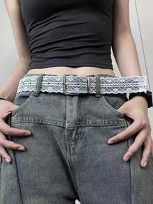 French Lace Trim Patchwork Women's Belt, Sweet Style Design, INS Fashion Waist Belt For Skirts And Jeans - White - View 4