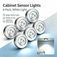 1PC/3pcs/6pcs/10pcs Silver Push Light, 3 LED Wireless Cabinet Night Light, Yellow/White Light Round Push Design, Wall Lamp Suitable For Home Lighting, Hallway Bathroom, Bedroom Kitchen, Cabinet Stairs, Dorm Lighting Gadget (Battery Not Included) - Silver Casing - View 10