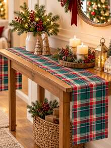 Holiday Plaid Table Runner, Classic Green And Red Checkered Pattern, Suitable For Christmas Party Atmosphere Decoration And Indoor/Outdoor Home Decor - Multiple Styles - View 4