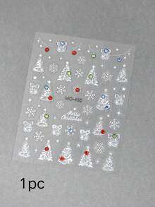 1pc Christmas Winter New Silver Glitter Christmas Tree Snowflake Nail Stickers With Rhinestone Embossed Nail Decals, Winter Holiday Nail DIY Decoration - Multicolor - View 4