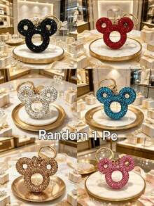 Disney 1pc Shiny Rhinestone Mouse Head Keychain, Sparkling Crystal Bag Charm Keyring Gift - P - View 10