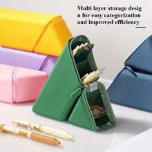 1pc Silicone Pencil Case Foldable Expandable Large Capacity Rhombus Zipper Dual Use Desktop Stationery Storage Pouch Organizer For Student Office - Multicolor - View 11