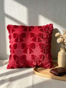 1pc Bowknot Tufted Pillowcase, Multi-Color Textured Pillowcase, Sofa Cushion Cover, Bohemian Style Home Decor, Farmhouse Living Room Sofa Home Decor, Pillow Insert Not Included - Burgundy - View 6