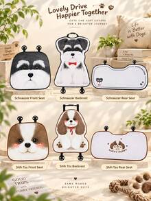 Cute Puppy Pattern Car Seat Cover Set, Dog Print Car Seat Cushions, Front Seat Covers Backrest Covers Rear Bench Seat Pad, Universal Car Interior Accessories, Cute Animal Design Car Decor, Non-Slip Seat Protector, Easy Install Vehicle Seat Covers - Multicolor - View 11