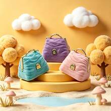 1pc Mini Plush Handheld Coin Purse, Cute Compact Portable Soft Scratch-Resistant Decorative, Premium Plush With Gold Hardware Small Storage Bag, Cute Sweet Girl Style Solid Color Macaron Blue Purple Pink Three Colors, Mini Shell Handbag Design, Pleated Texture Metal Lock Handheld Design, Coin Earphone Lip Balm Small Jewelry Storage, Mini Handheld Coin Purse Storage Bag, Daily Outing Party Gift Children Birthday Valentine's Day Gift - Multicolor - View 9