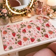 1pc Pink Strawberry Floral Desk Mat, Multi-Purpose Makeup Nail Art Table Pad, Large Non Slip Desktop Protector S/M/L/XL - View 10
