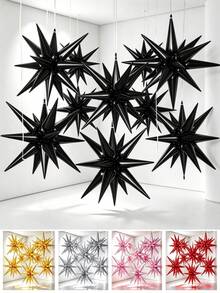 9Pcs/Set 6 Colors Explosion Star Foil Balloons Kit With Ribbon For Ceiling Birthday Wedding New Year Anniversary Ornaments Party Decor - View 1