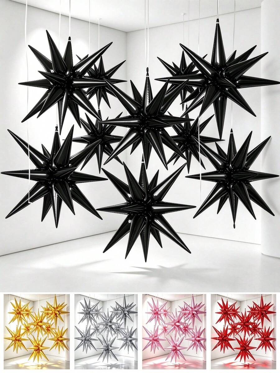 9Pcs/Set 6 Colors Explosion Star Foil Balloons Kit With Ribbon For Ceiling Birthday Wedding New Year Anniversary Ornaments Party Decor - View 1