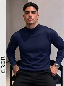 GRDR 男士秋冬休閒極簡純色小高領毛衣 - 藏蓝色 - 查看 3