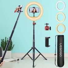 UEGOGO 10-Inch Ring Light (With Adjustable Tripod And Ball Head) - Portable LED Lighting Kit With Phone Holder; Suitable For Makeup, Selfie, Video Call, Live Streaming, Photography And Social Media Content Creation. Perfect As A Holiday Gift. - Black - View 8