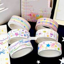 3pcs Light Star Diary Washi Tape Set, Rainbow Line Star Bow Plaid Girl Planner Decoration Tape - Multicolor - View 4